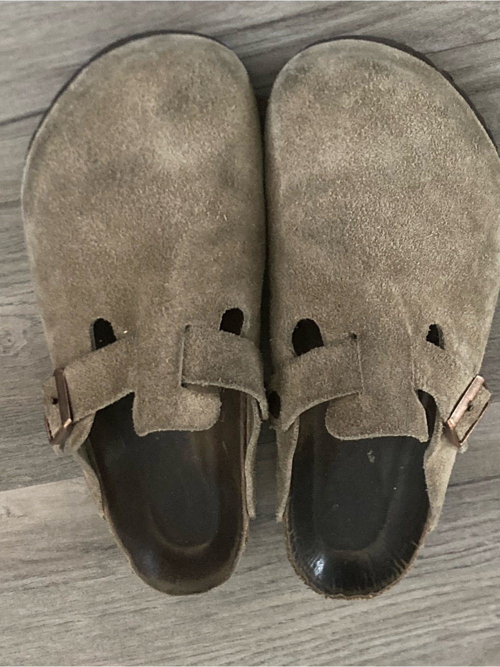 Birkenstock Boston Suede Clogs Taupe Soft Footbed Sandals EU-41, W-10, M-8